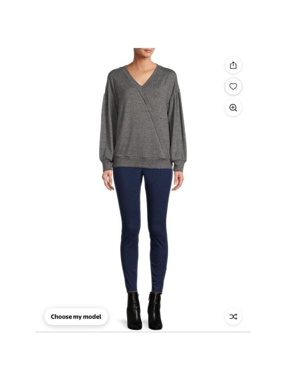 Time and Tru Gray Hacci Wrap Sweater Top V-Neck Long Sleeve Size Large - Picture 4 of 9